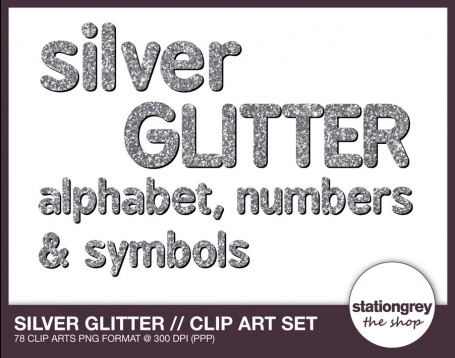 Silver glitter - Alphabet, numbers